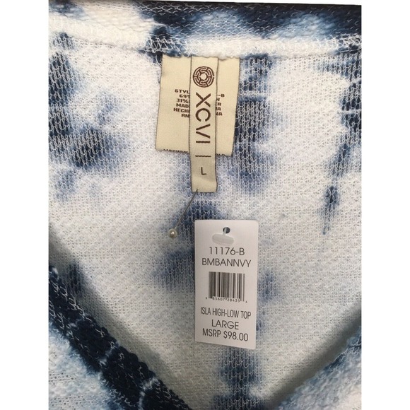 New XCVI Top Womens L Tie Dye Tunic Boho V Neck Short Sleeve Textured Knit Blue - Picture 5 of 14